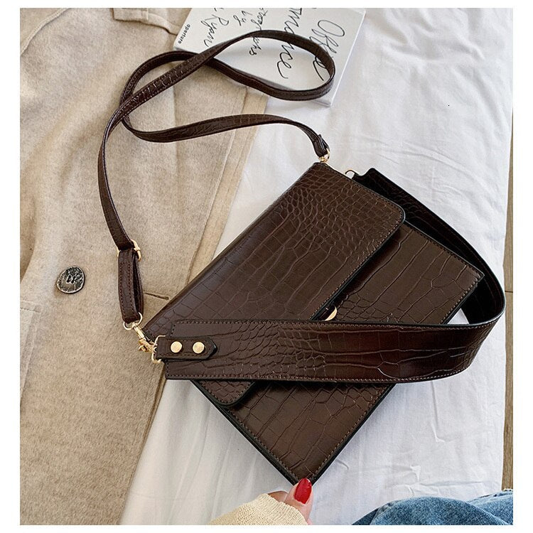 Bolso bandolera pequeño de piel sintética para mujer con efecto cocodrilo, estilo vintage