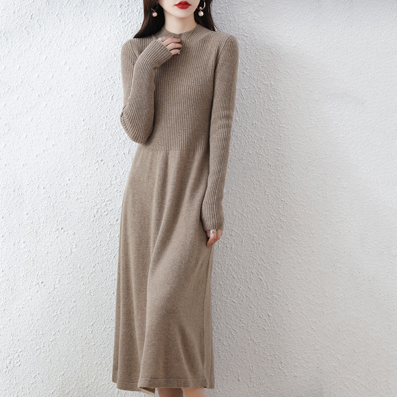 Vestido midi de punto prémium para mujer con cintura ajustada