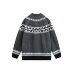 Fair Isle Knit Loose Boho Zip-Up Cardigan Sweater Coat