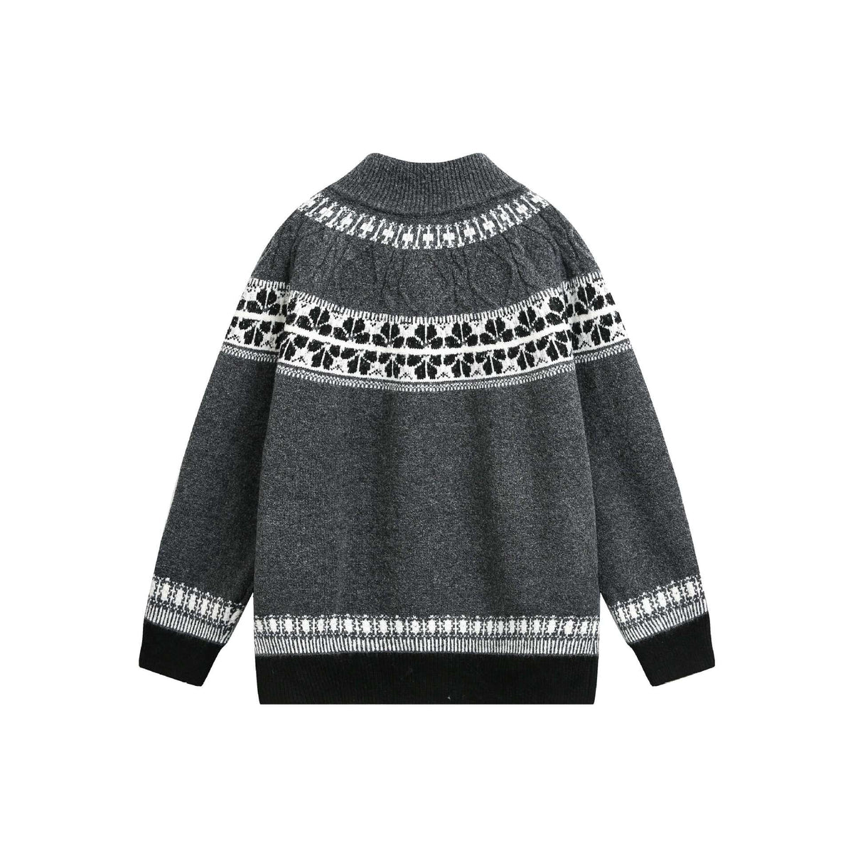 Fair Isle Knit Loose Boho Zip-Up Cardigan Sweater Coat