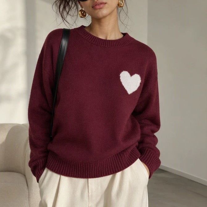 Round neck heart-shaped loose women's sweater