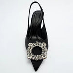 Zapatos de tacón destalonados para mujer con punta fina y brillo, para bodas