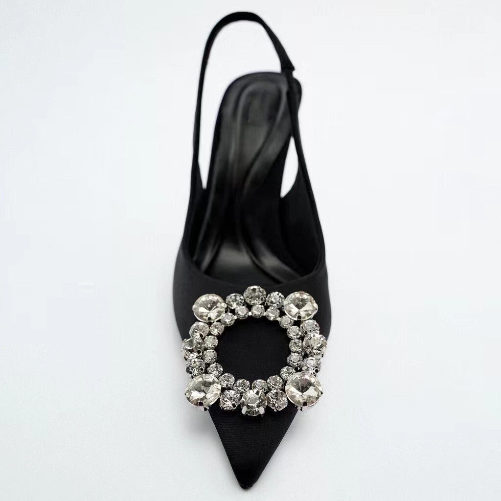 Zapatos de tacón destalonados para mujer con punta fina y brillo, para bodas