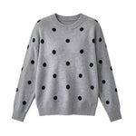 Chic Women's Round Neck Polka Dot Jacquard Knit Sweater, Oversized Drop Shoulder Long Sleeve Loose Fit Autumn Winter Pullover Casual Top
