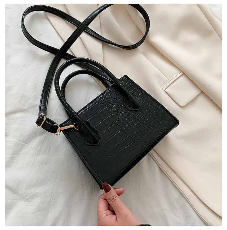 Bolso bandolera pequeño de piel sintética para mujer con efecto cocodrilo