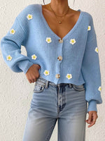 Cardigan for Women with Hand-Crocheted 3D Flower Splicing, Loose Long Sleeve Short Coat