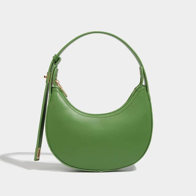 Bolso pequeño de hombro para mujer de piel sintética suave, con forma de media luna