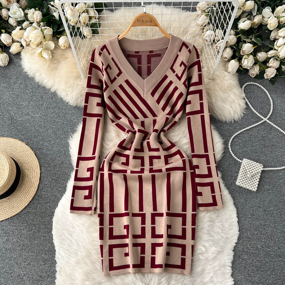 Vestido corto de punto estilo vintage para mujer, ajustado a la cadera y elegante para oficina
