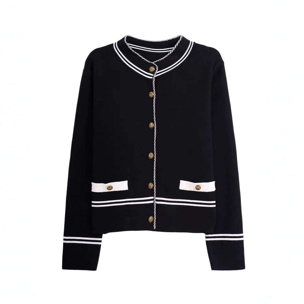Stand up collar contrasting long sleeved sweater