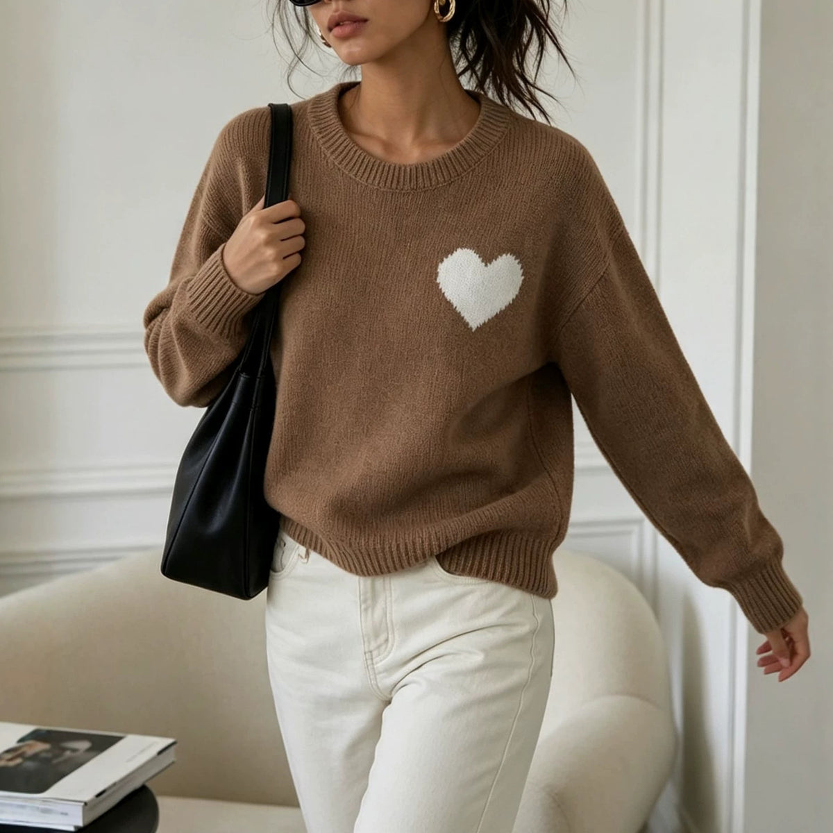 Round neck heart-shaped loose women's sweater