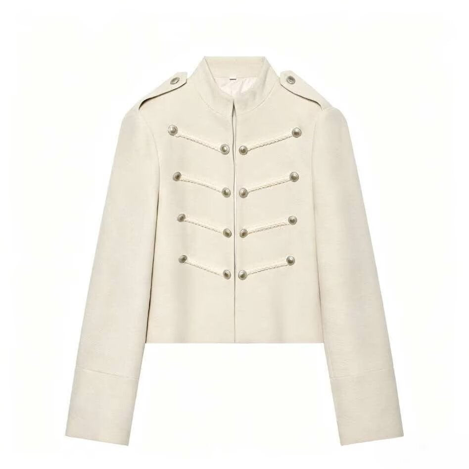 Buckle decoration coarse floral Napoleon coat for women