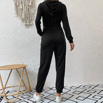 Mono casual liso para mujer de estilo utilitario con capucha, manga larga y apertura frontal