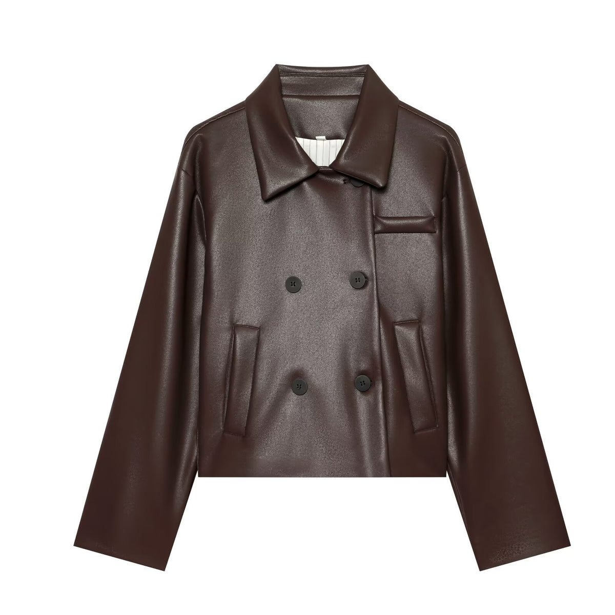 Back pleated leather jacket women's clothing