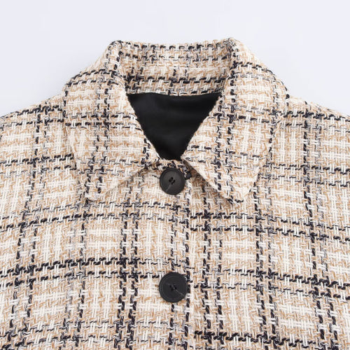 Casual single breasted lapel plaid jacket for women