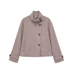 Slant breasted single breasted standing collar woolen coat for women