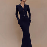 Vestido de punto entallado con botones para mujer, cómodo y elegante para otoño e invierno