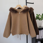 Double zipper hooded jacket for women