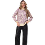 Leopard Print Sweater Women Loose Lantern Sleeve Round Neck Knit Top