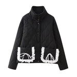 Bow tie pocket cotton jacket women's clothing