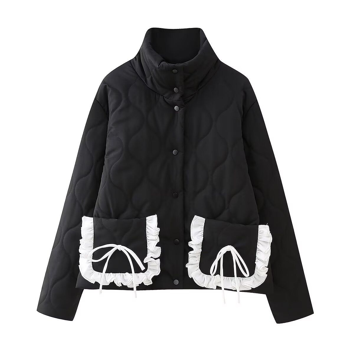 Bow tie pocket cotton jacket women's clothing