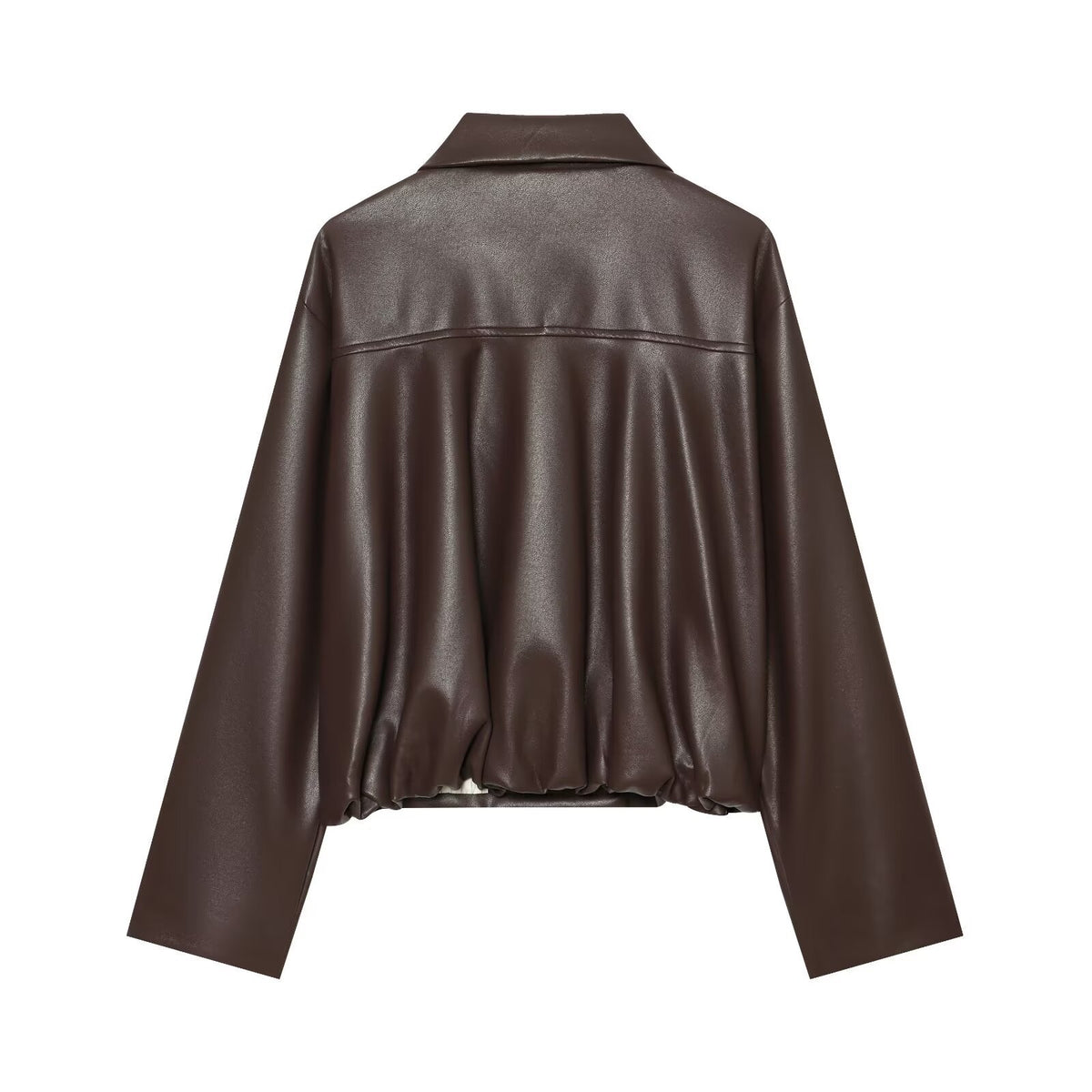 Back pleated leather jacket women's clothing