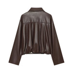 Back pleated leather jacket women's clothing