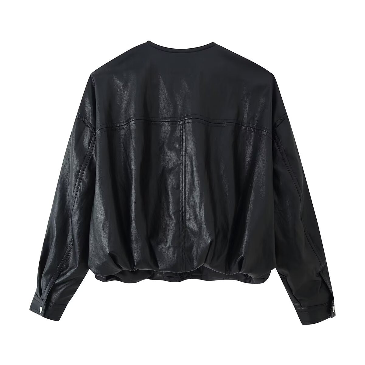 Loose imitation leather bubble sleeve jacket