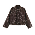 Loose shoulder strap zipper stand up collar polka dot long sleeved jacket for women