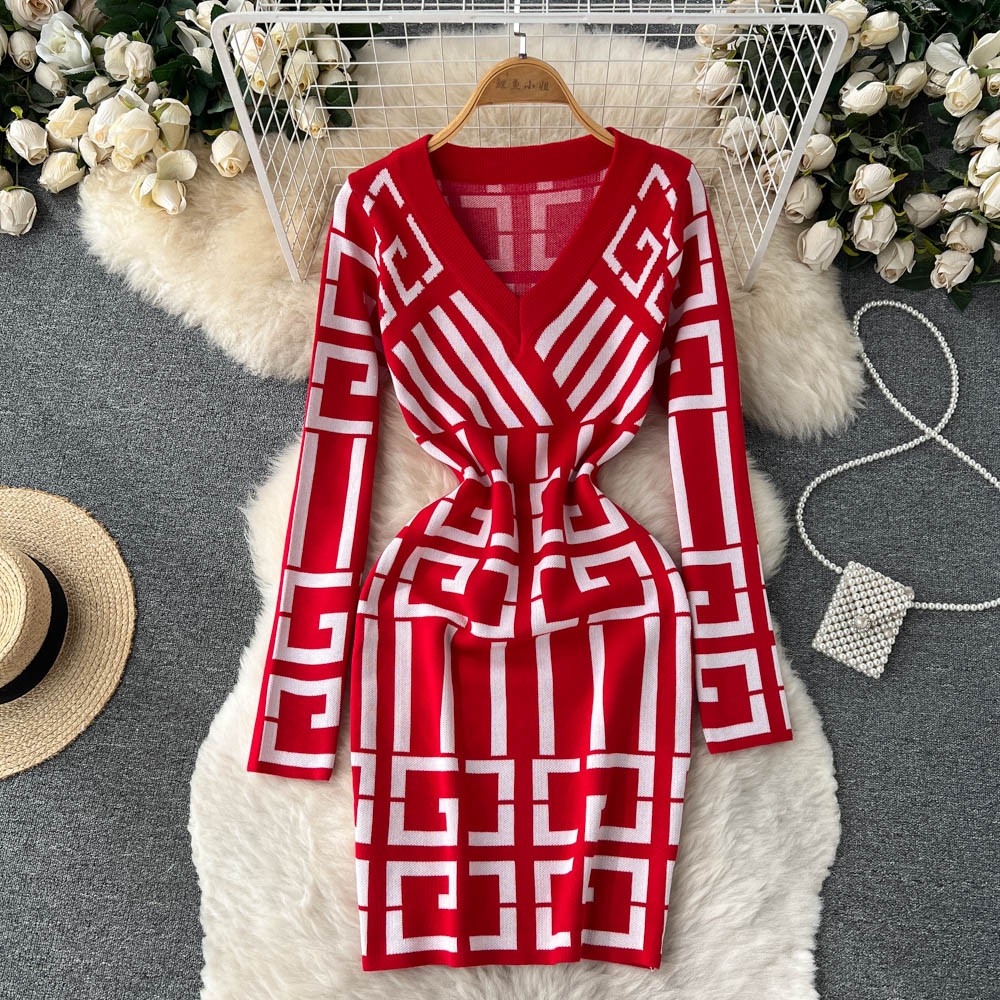 Vestido corto de punto estilo vintage para mujer, ajustado a la cadera y elegante para oficina