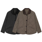 Versatile loose pocket contrasting collar cotton jacket for women