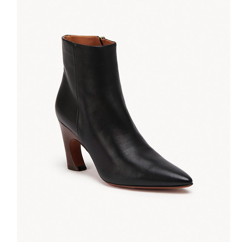 Botines para mujer con punta fina, tacón alto ancho y cremallera lateral