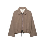 Casual loose pleated zipper woolen jacket