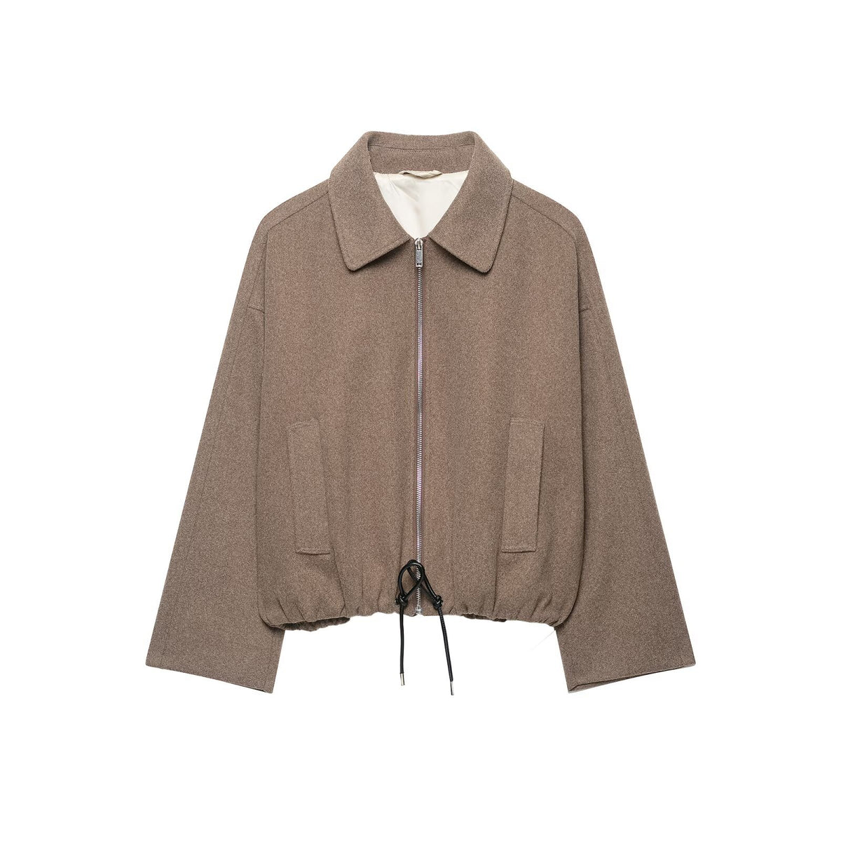 Casual loose pleated zipper woolen jacket