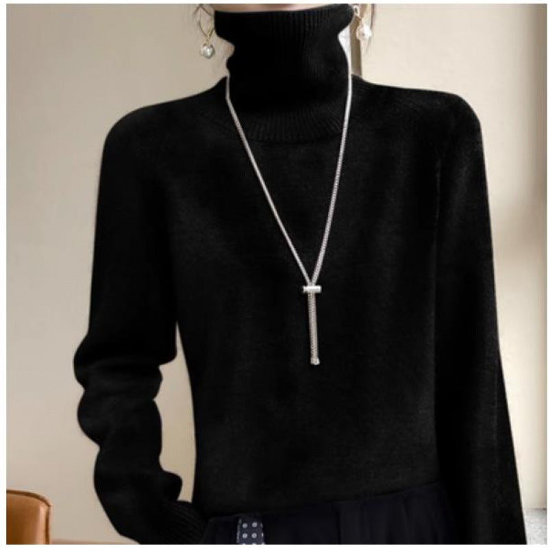Women's Turtleneck Knit Sweater, Loose Fit Thickened Soft Pullover, Relaxed Style Long Sleeve Top