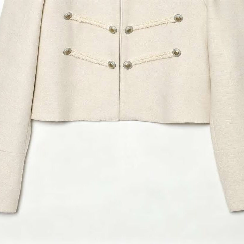 Buckle decoration coarse floral Napoleon coat for women
