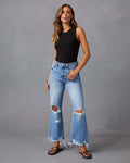 Flared Leg Fringe Washed Tie-Dye Ripped High Waist Jeans Straight Leg Casual Long Pants Women