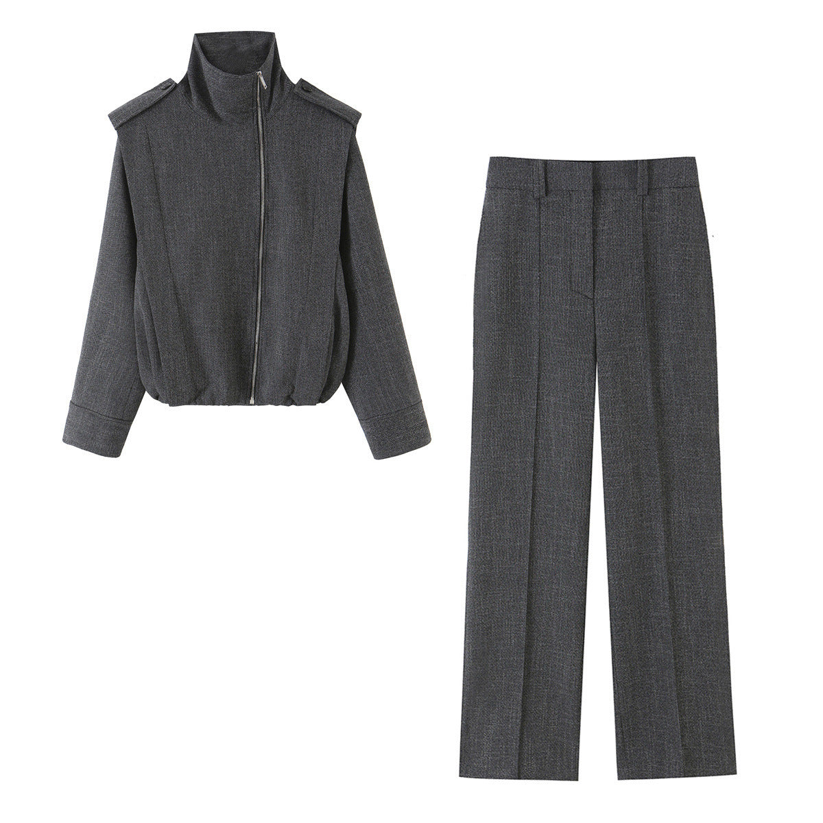 Conjunto de chaqueta con cremallera lateral y tira y pantalón para mujer