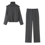Conjunto de chaqueta con cremallera lateral y tira y pantalón para mujer