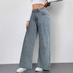 Loose High-Waisted Wide-Leg Jeans with Pink Bow Embroidery on Back Pocket