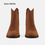 Botines de ante para mujer con tacón ancho, para otoño e invierno