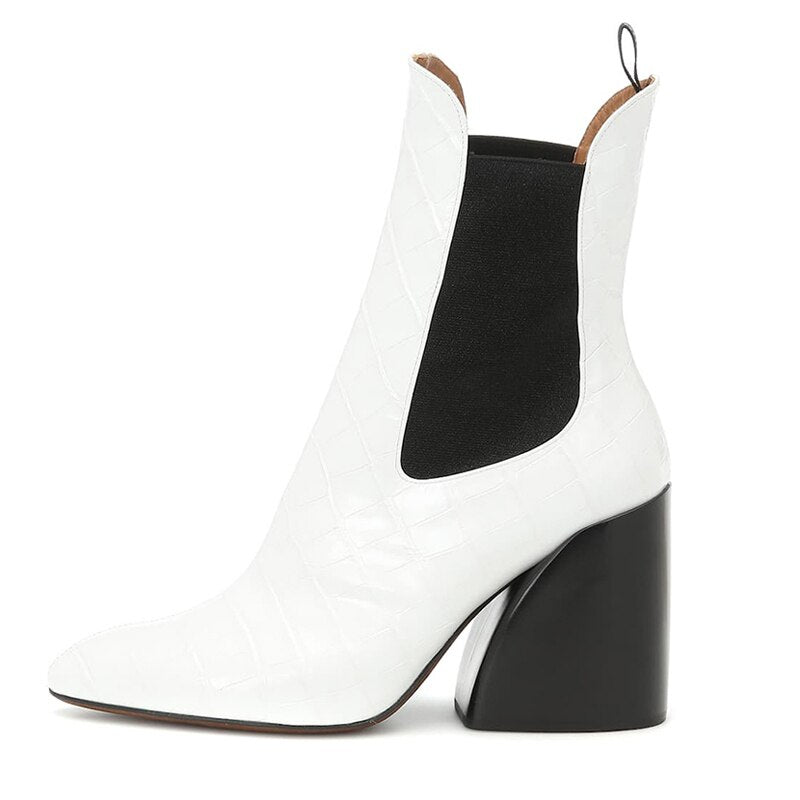 Botines elegantes para mujer con punta fina y tacón ancho, sin cordones