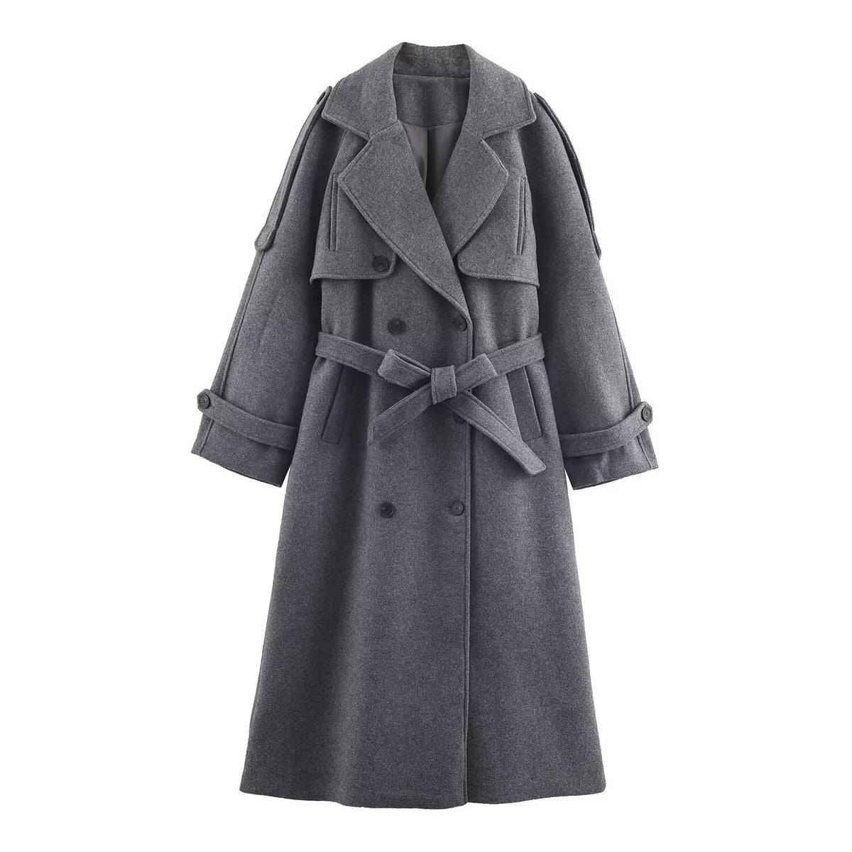Women's long woolen coat with belt and jacket
