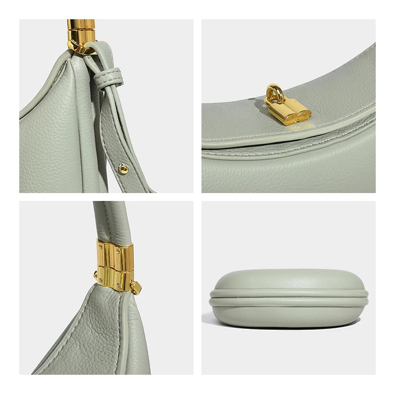 Bolso pequeño de hombro para mujer en piel suave, con forma de media luna