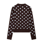 Button up round neck polka dot knit sweater jacket for women