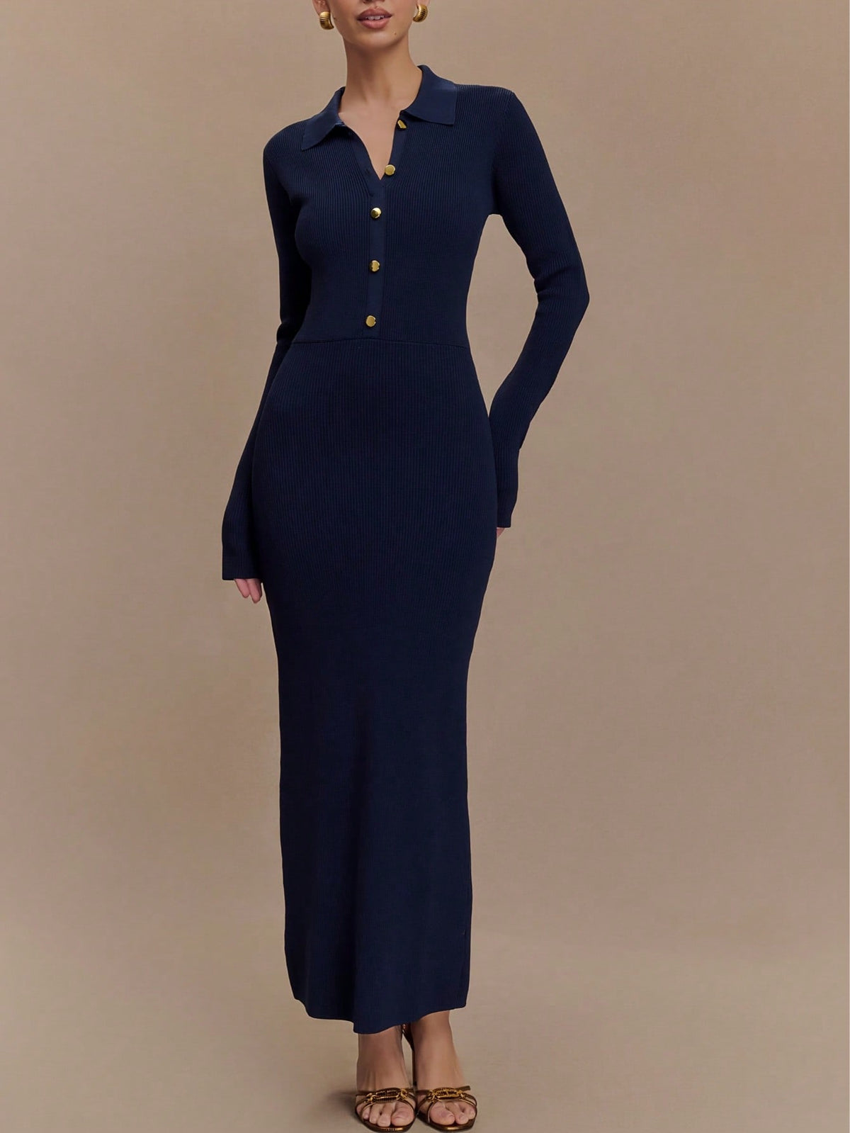 Vestido de punto entallado con botones para mujer, cómodo y elegante para otoño e invierno