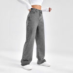 Denim pants women gray washed high waist loose wide leg jeans