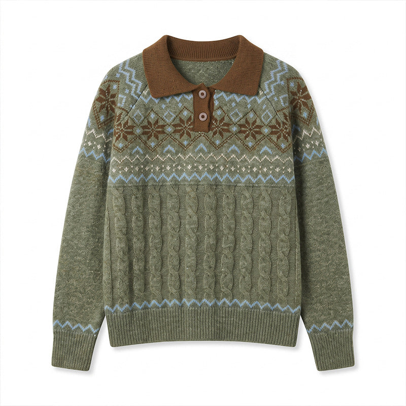 Polo collar long sleeved sweater for women