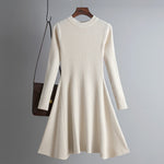 Vestido corto de punto grueso para mujer con corte en A, básico y elegante para otoño e invierno