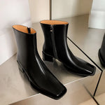 Botines de piel auténtica para mujer con colores en contraste y cremallera lateral, para otoño e invierno
