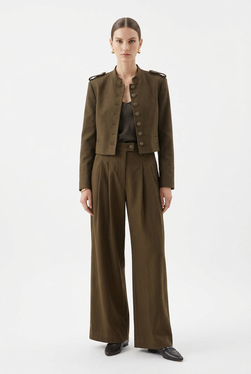 Traje de chaqueta con tira en el cuello y pantalón para mujer